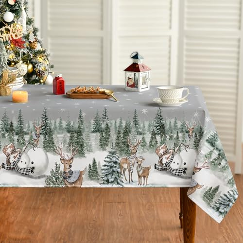 Artoid Mode Schneeflocken Bäume Schneemann Rentier Weihnachten Tischdecke 140x160 cm, Winter Fleckschutz Tischwäsche Küche Dekoration Party Dekor