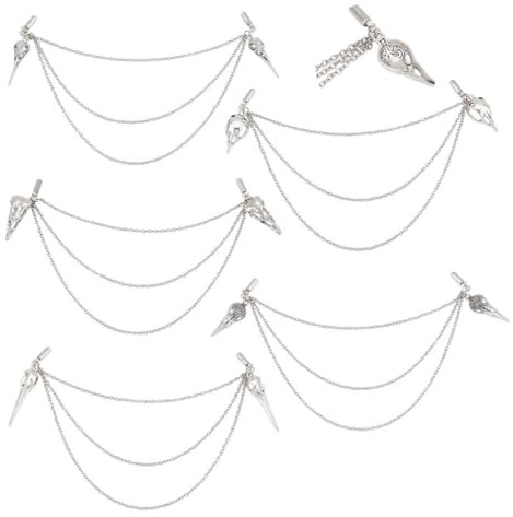GOMAKERER 6 Stück 6 Stile Schnabelmasken Kragennadeln Legierung Punk Totenkopf Pins Charme Hängende Ketten Halloween Kragen Pins Krawatte Clip Für Schal Pullover Kragen Strickjacke Antik Silber Farbe