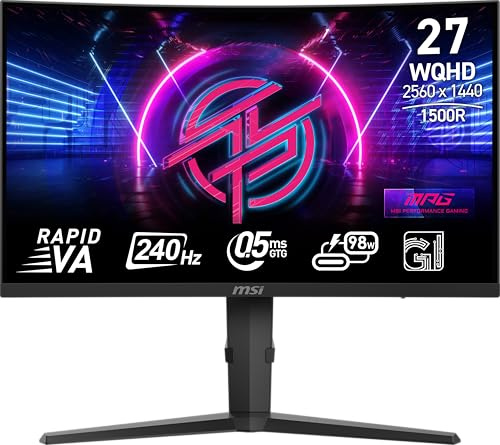 MSI MPG 275CQRXF 27 2560 x 1440 (QHD), Monitor de computadora, 240Hz, sincronización adaptativa, HDR, HDMI, Puerto VGA, Puerto de Pantalla, Montaje VESA, inclinación, Altavoz, 0,5 ms, Negro