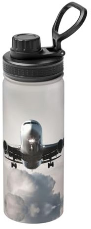 Bouteille d'eau de sport isotherme en acier inoxydable avec impression artistique avion, 532 ml
