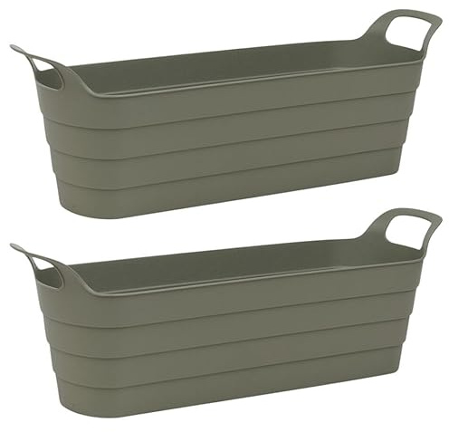 URBNLIVING Herb Pots with Handles Plastic Flexi Green Garden Planter Flower Window Box 100% Recycled Farmhouse Patio Troughs Indoor Outdoor Pack of 2