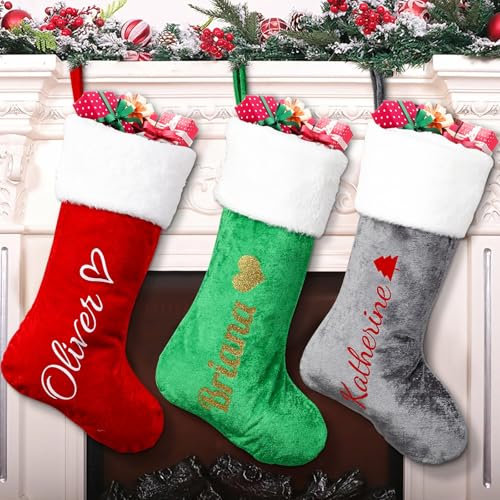 MJARTORIA Weihnachtsstrumpf Personalisiert Nikolausstrumpf mit Namen Buchstaben, Christmas Stockings Groß Nikolausstiefel zum Befüllen, Weihnachtssocken zum Aufhängen Kamin