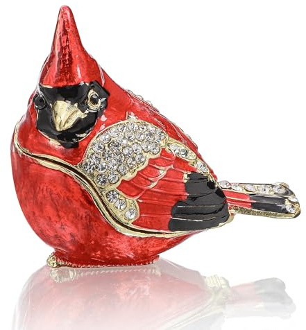 YU FENG 2.3inch Cardinal Bird Trinket Box Animal Hinged Trinket Boxes Small Enamel Jewelry Trinket Box Bird Figurine Ring Box for Daughter Girl Women Christmas Gift