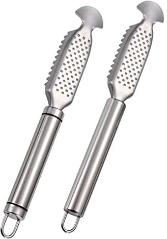 MAGICLULU 2pièces Grattoir à Poisson Acier Inoxydable Outil Portable Pour Retirer Écailles Sans Abîmer Viande Ustensile Cuisine Ergonomique Anti-déformation