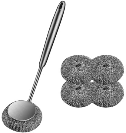 Stahlwolle Schrubber,Topfreiniger Edelstahl Scheuerspirale Reinigungsbürste für LöSt HartnäCkige Flecken In Der KüChe Oven die Reinigung von Töpfen Pfannen Grills Spüle Reinigung(Typ2+4 Bürstenköpfe)