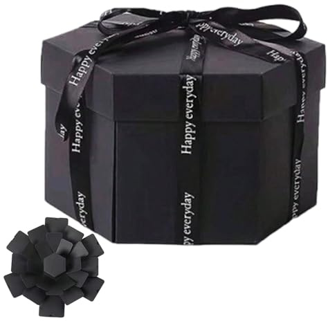Schwarze Geburtstagsbox – Schwarze Überraschungsbox, explodierende Hochzeitsbox | Mehrschichtige Überraschungs-Geschenkbox mit versteckten Fächern, kreative explodierende Box für Geburtstag, Hochzeit
