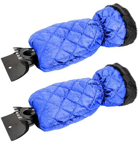 GADLANE Ice Scraper with Glove - 2pcs Glove Ice Scraper for Car Windscreen Set Removes Snow & Ice Keeping Hands Warm when Using the Glove Car Window Scraper - 2 PACK of Car Scraper with Glove (Blue)