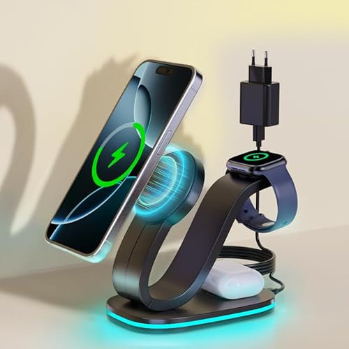 Aimtel Schwanenhals für Qi2 Mag-Safe 3 in 1 Apple Ladestation Kompatibel mit Apple Watch und iPhone 17 Pro Max/17/16/15, für Qi2 Kabelloses Ladegerät für Apple Watch 11/10/AirPods (mit 30W Netzteil)