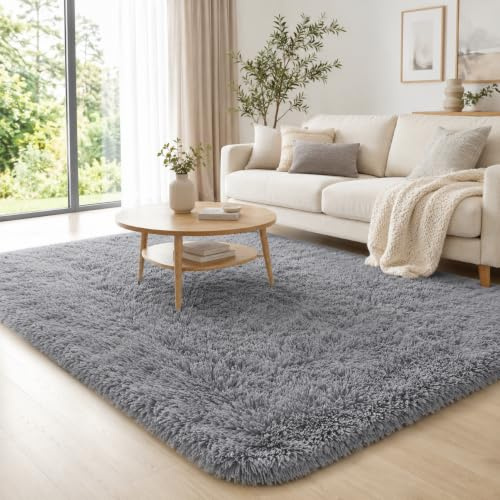 BEIMO Hochflor Teppich Flauschig Grau Teppich Wohnzimmer 160x230 Teppiche Schlafzimmer Anti-Rutsch Bettvorleger Teppiche Weich rutschfest für Kinderzimmer