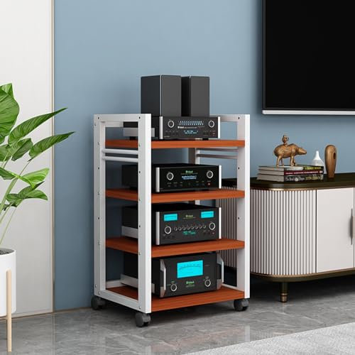 ASumPio 4-Stufiger Av-Medienschrankständer, Cd-/DVD-Player-Komponentenschrank, Wohnzimmer-Gaming-Tv-Ständer Und Stereo-Rack-Audioturm Mit Höhenverstellbarem Holzregal, 21,7 X 15,B
