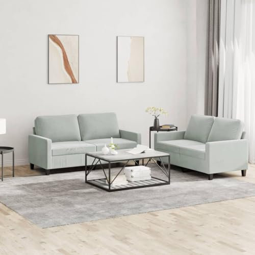 qohoio 2-TLG. Sofagarnitur mit Kissen Sofa Wohnzimmer Sitzgruppe Wohnzimmer Sofa Set Sofas FüR Wohnzimmer Hellgrau Samt - 3201496