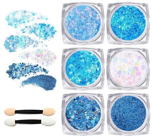 Guyode 6 Pièces Paillettes Cheveux, Bombe Paillette Cheveux et Corps Gel Paillettes Gel Visage Lumineuse Brillant Corps Féminin Glitter Glitter Visage Ongles (Bleu)