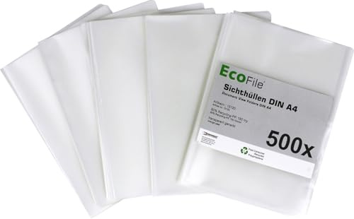Sichthüllen A4 PCR‑PP 150my milchig genarbt mit Griffaussparung 500Stk | 150 my starke PCR‑PP‑Folie aus recycelten Endkundenabfällen, milchig‑genarbt und fotoecht