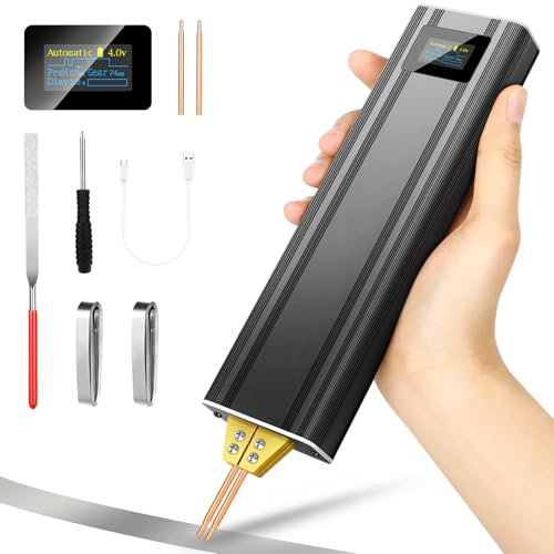 Akku-Punktschweißgerät mit 5.0Ah Akku: Upgraded Handheld Mini Portable Spot Welder für 18650 Batterie, Schweißen von Nickel Bleche 0,1-0,2mm, Eisen, Edelstahl Bleche, 80 Gang, Auto und Manuellen Modus