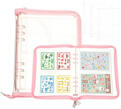 PATIKIL Sticker Organizer Binder, Reusable A5 Sticker Album Collecting Book Glitter Cover Zipper Binder with 220 Pocket, Pink