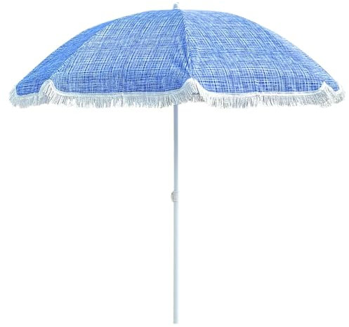 XOBRJQZ 180cm Boho Outdoor Fransen Sonnenschirm, UPF 50 Outdoor Strandschirm mit Druckknopf Neigung für Balkon, Garten, Terrasse, Strand