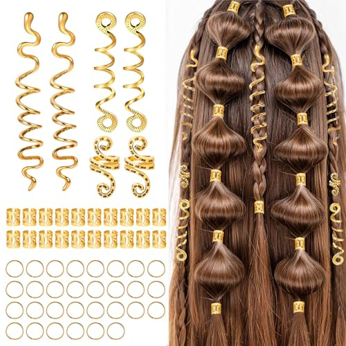 Ouligay 56 accessori per capelli in oro dreadlocks, gioielli per capelli da pirata, per feste in oro, per trecce, gioielli Loc, regolabili, accessori per capelli dreadlock, per donne, uomini e donne