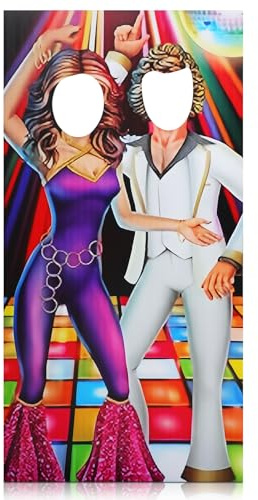 Amyhill 6 ft 70s Disco Couple Cardboard Cutout Stand up Retro Faceless Life Size Photo Prop Vintage Dance Couple Backdrop for Dance Theme Jazz Night Party Decoration