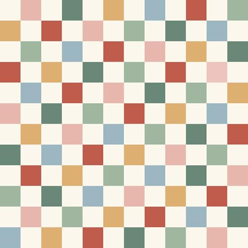 FunStick 44.5CMx9M Peel and Stick Checkered Wallpaper for Living Room Colourful Furniture Vinyl Wrap Kids Self Adhesive Wallpaper for Bedroom Nursery Colourful Checkered Sticky Back Plastic for Tables