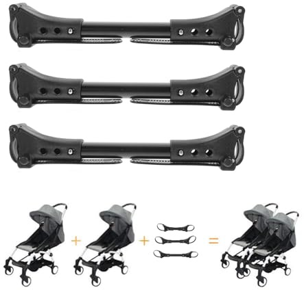 Coppia di attacchi universali per passeggini – Trasforma 2 passeggini singoli in passeggini doppi | Lunghezza regolabile (20-26 cm) | Compatibile con il 99% di tutte le marche | Design leggero in