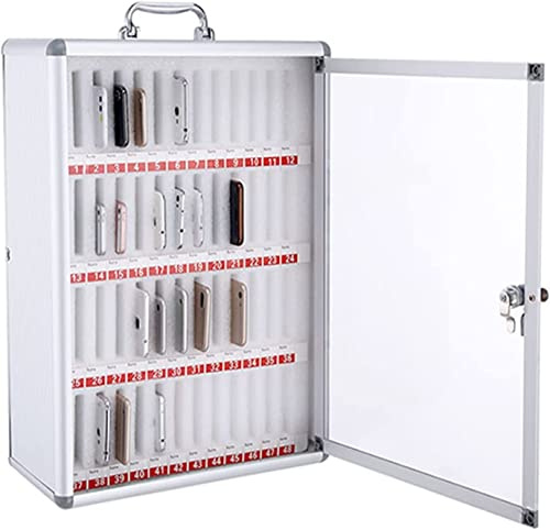 48 Slots Wall Mounted Aluminum Phone Storage Box with Locks - for Cell Phones Watches Wallets Coins & Keys - Silver Aluminum Holder Cabinet