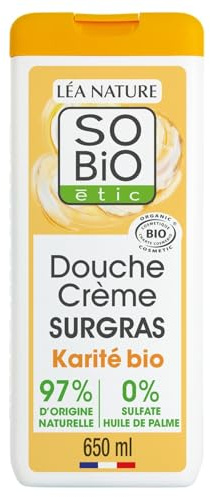 SO'BIO ETIC – Crème Douche Surgras Nourrissante, Douceur au Beurre de Karité Bio (650 mL) - Le lot de 3