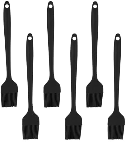 Silikonpinsel Küche 6 Stück 21 cm Küchenpinsel für Backen und Grillen, Backpinsel Silikon, Hitzebeständige Silikonpinsel, Ideal zum Marinieren, Bestreichen von Öl oder Butter, Schwarz