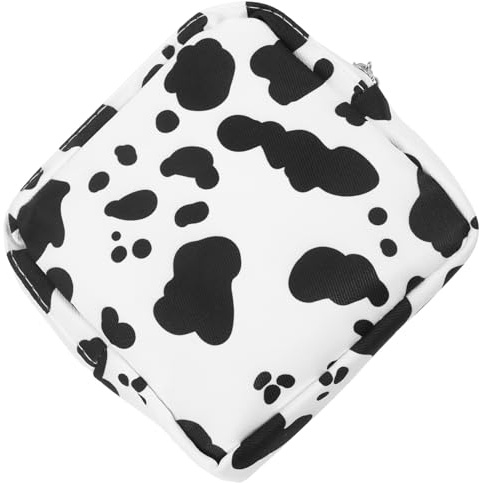 Veemoon Bolsa Para Compresas Higiénicas Reutilizable De Algodón Cremallera, Tamaño Compacto, Bolsa Sanitaria Para Viajar y Organizar, Práctica Para Mujer, Diseño Impreso Estilo Vaca