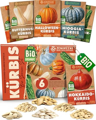 ZenGreens® - Kit de graines de courge bio - 6 variétés pour une culture facile dans le jardin, sur le balcon ou dans une jardinière surélevée - Semences légumes