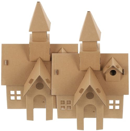 Schulanfang Deko Papierburgen Selbstbausätze 2 Stück aus Papier | Selbstgemacht Bastelset für Kinder und Jugendliche, Leicht Zusammenzubauen, Khakifarben, Fördert Kreativität