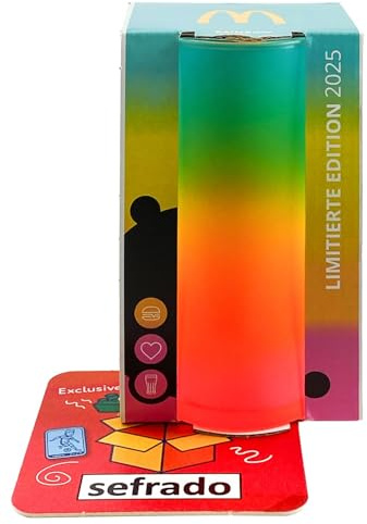 sefrado Bundle 1 x Cola Regenbogen Glas McDonalds Österreich 2025 - Sammel Gläser - Bunt - mit exclusivem Untersetzer