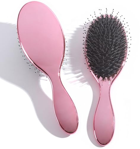 Anti-Static Boar Bristle Hair Brush for Curly & Frizzy Hair | Natural Bristle Detangling Brush | Gentle on Wet & Dry Hair, Reduces Breakage & Adds Shine (pink)