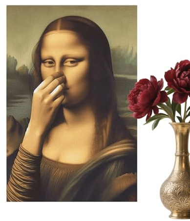 Mona Lisa Badezimmer Kunst – Holz Papier 30x40cm | Mona Lisa Hält Nase Vintage Leinwand Bad Geruch Deko | Filmplakat Für Zuhause, Badezimmer, Schlafsaal & Wanddekoration