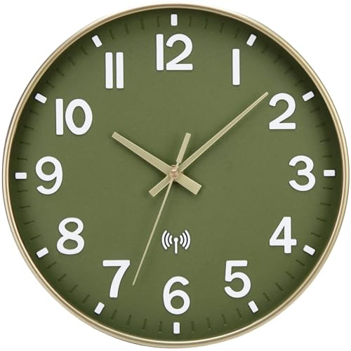 NESIFEE Wanduhr Funk Funkuhr Wand Lautlos Funkwanduhr Grün 30 cm
