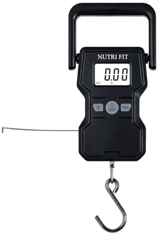 NUTRI FIT Digital bagagevåg bagagevåg med måttband elektronisk fiskvåg, 50 kg/110 lb hängvåg, postvåg med krok för resor, fiske, paketvaggor, upplyst LCD-skärm (svart)