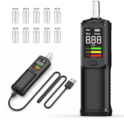 Effix Breathalysers, USB-C Rechargeable Alcohol Tester with LED Display, Professional Digital Breathalyser for Home Party Self-Testing, Includes 11 Mouthpieces