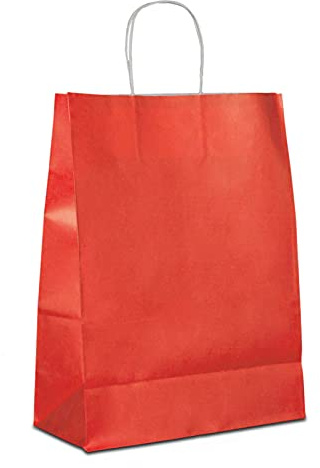 100 x Papiertüten rot 32+12x41 cm | Papiertragetaschen mit Kordel | Kraftpapiertüten | Papiertaschen mittel | HUTNER