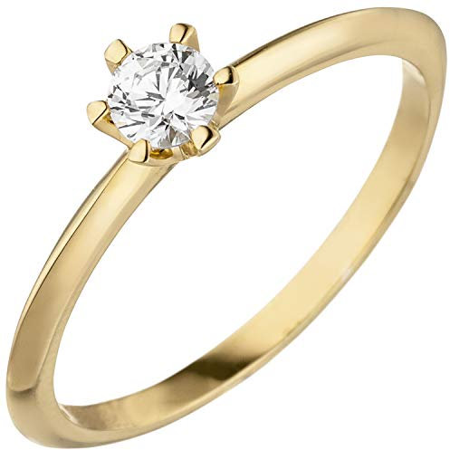 Jobo Damen-Ring schmal aus 14 Karat 585 Gold mit Diamant Brillant 0,15 ct. Größe 56