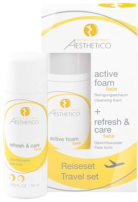 AESTHETICO Reiseset Reinigung, 2 x 50 ml | Reinigungsset in Reisegröße, active foam und refresh & care, für die Gesichtspflege unterwegs, handgepäcktaugliche Größen