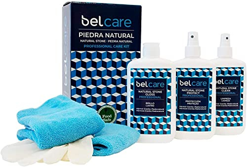 BELCARE - Kit de nettoyage pour comptoir en pierre naturelle, marbre et granit, lot de 3 produits (spray nettoyant 200 ml + protecteur hydrofugeant 200 ml + polisseur 200 ml)
