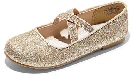 Girl's Ballet Flats Mary Jane Strap Flat Shoes Princess Ballerina | Crossover remmar Mary Janes ballerinaskor. Rund tå blomma flicka glittrande prinsessa glitterskor för bröllop, fest, skola
