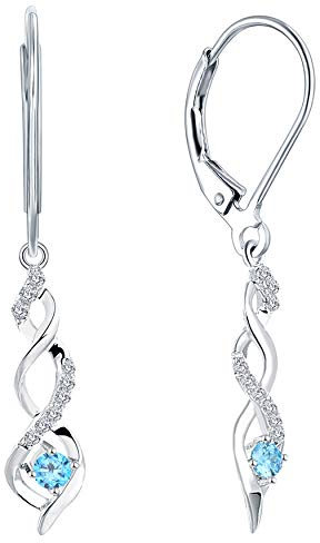 JO WISDOM Damen hängende ohrringe Unendlichkeit infinity silber 925 mit 3A Zirkonia Kristall März Geburtsstein Aquamarin Farbe,Schmuck für Frauen