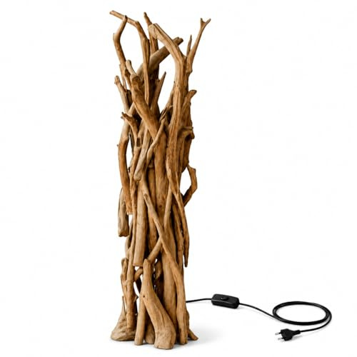 ACE Stehlampe Holz aus Treibholz | Handgefertigte Wurzelholz-Stehlampe – rustikale Stehleuchte Holz mit E27-Fassung für Wohnzimmer & Schlafzimmer | Stehleuchte aus Naturholz für gemütliches Ambiente
