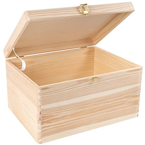 Creative Deco XXL Große Holzkiste mit Deckel und Schloss | 40x30x24 cm (+/-1cm) | Holztruhe Erinnerungsbox Baby Holzbox mit Deckel Kasten Weihnachten | Für Dokumente Spielzeuge | ROH & UNGESCHLIFFEN