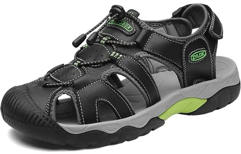 Sandaler för män, i läder, vandringssandaler, utomhusskor för sommar, andas, storlek 38–48, Svart 2, 39 EU