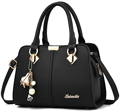 FANDARE Damen Handtasche Umhängetasche Frauen Schulterbeutel Shopper Tote Reise Henkeltasche Schulterriemen Abendtasche Citytasche Wasserdicht PU Leder Schwarz A