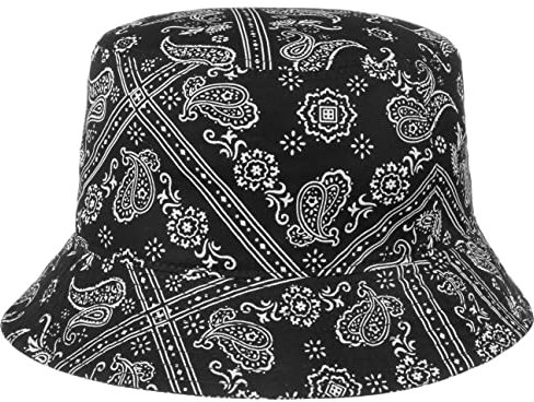 Lipodo Paisley Bucket Baumwollhut Damen 100% Baumwolle Packable Hautsympathisch Feuchtigkeitsregulierend Gemustert Krempenbreite 5,5 cm Frühjahr Sommer schwarz M (57-58 cm)
