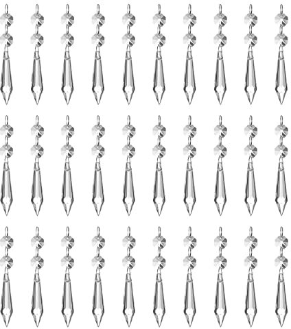 Kikuo Gocce Cristallo 38 mm (Confezione da 24) Prisma Perline per Cristallo Lampadari, Trasparente Gocce Vetro Pendenti Cristallo per Decorazioni Feste di Matrimonio a Sospensione