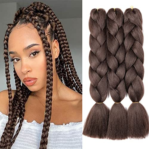 Gairyan Extension per Treccine Africane Extension Capelli Finti per Treccine Afro 60cm Ombre Kanekalon Treccia Capelli Sintetici Crochet Twist Jumbo Braids 3 Pezzi (Marrone Medio)