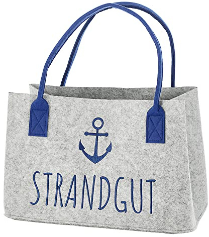 Cepewa Filztasche Aufdruck Strandgut maritimer Look │ Filz 40x26x26,5cm Henkel │ Shopper Stickerei Strandtasche (1 x Filztasche Strandgut)